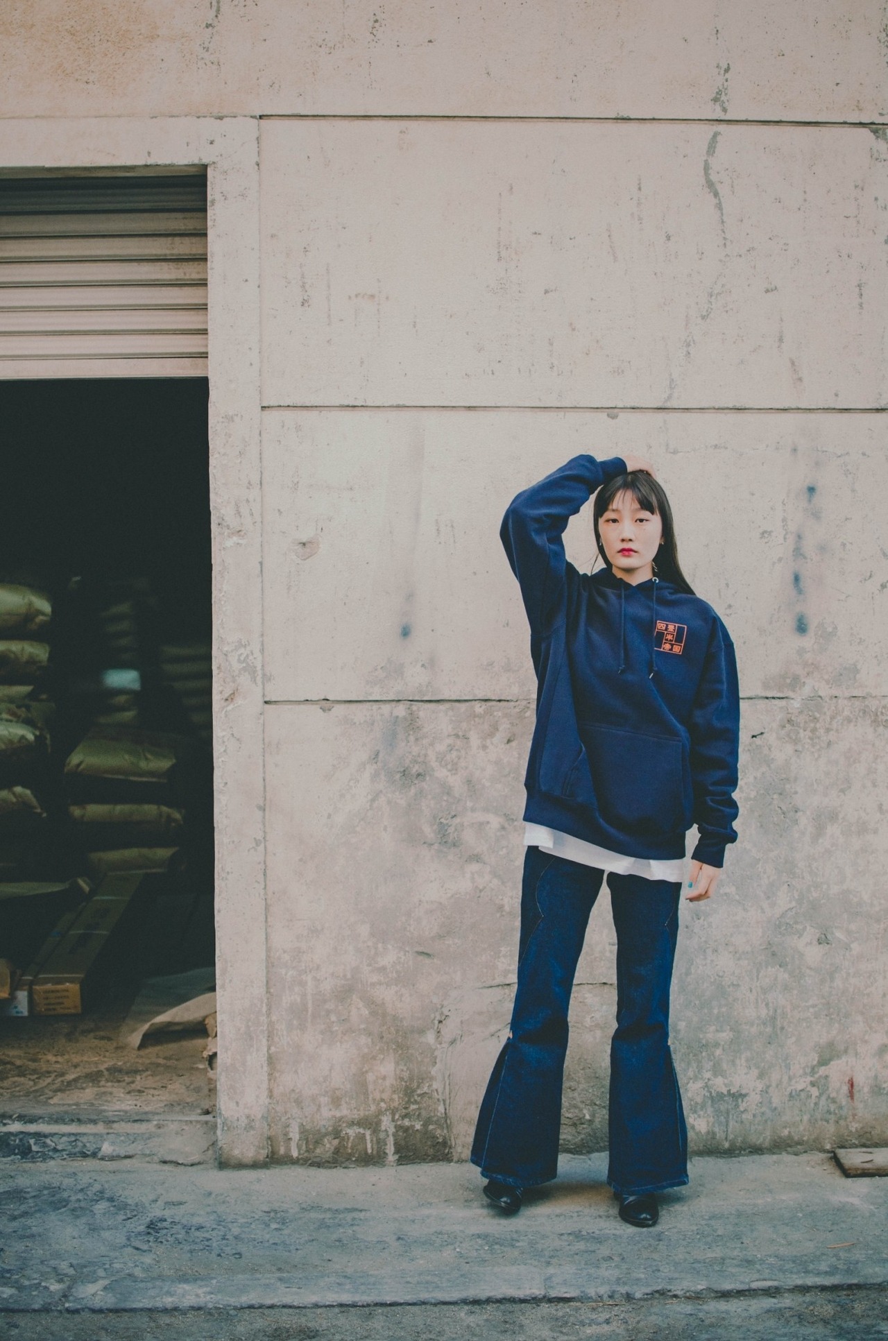 四畳半帝国Hoodie-blurred　紺