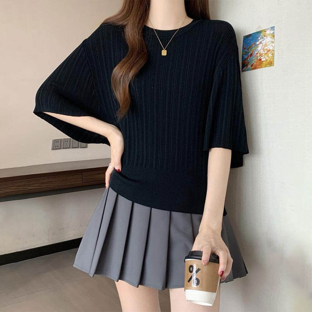 フレアスリーブ ニット レディース 韓国 春秋 トップス きれいめ おしゃれ 薄手 接触冷感 大人 かわいい 上品 ドルマンスリーブ 大人可愛い 大人女子