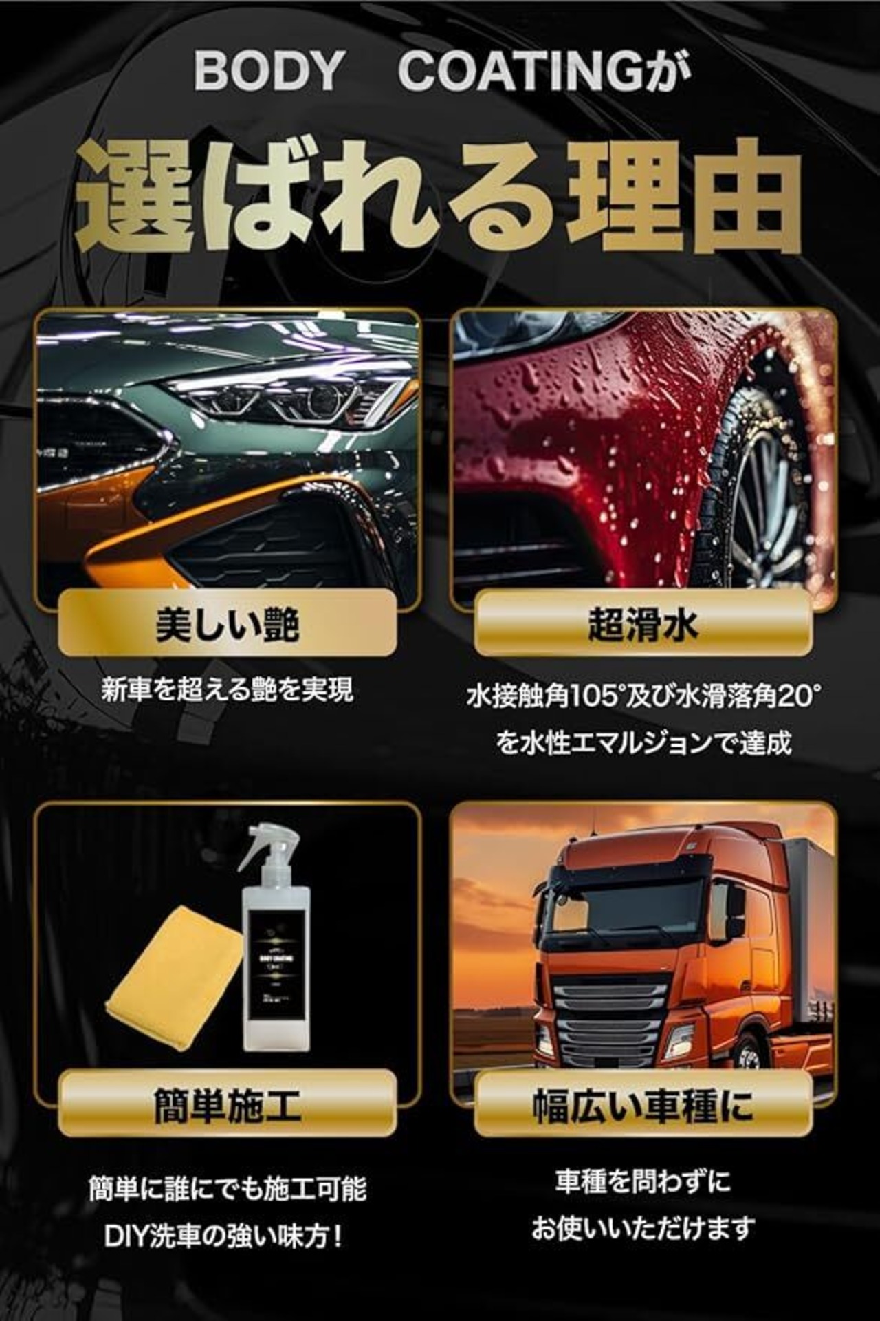 【CarZoot】車ガラス系ボディコーティング 防汚性 光沢 滑水