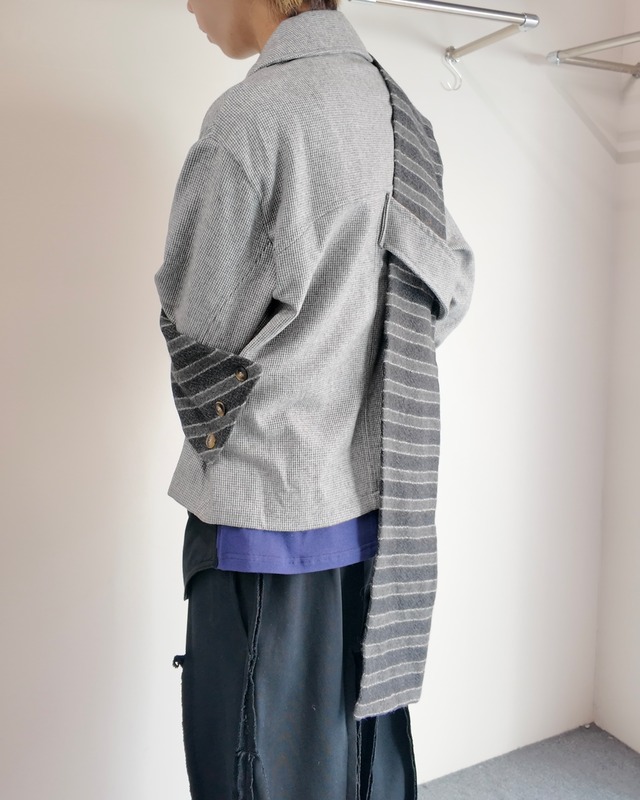 【26/AW STRONGTHE】GREY / SBAI TAILORED BIKER JACKET WITH DETACHABLE SASH SCARF