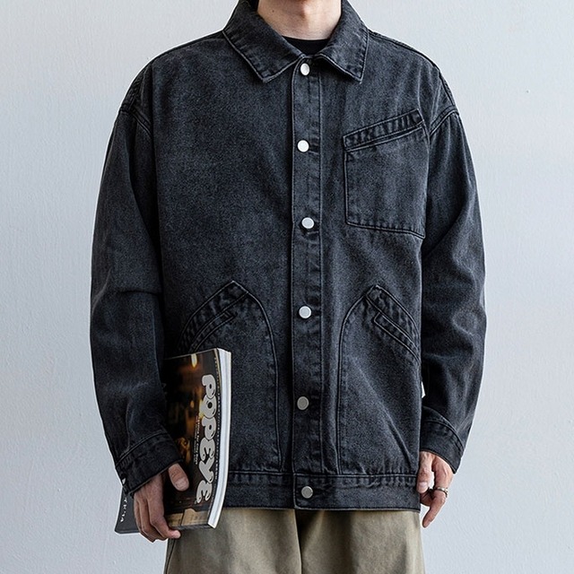 Button Front Oversized Denim Jacket [2269]