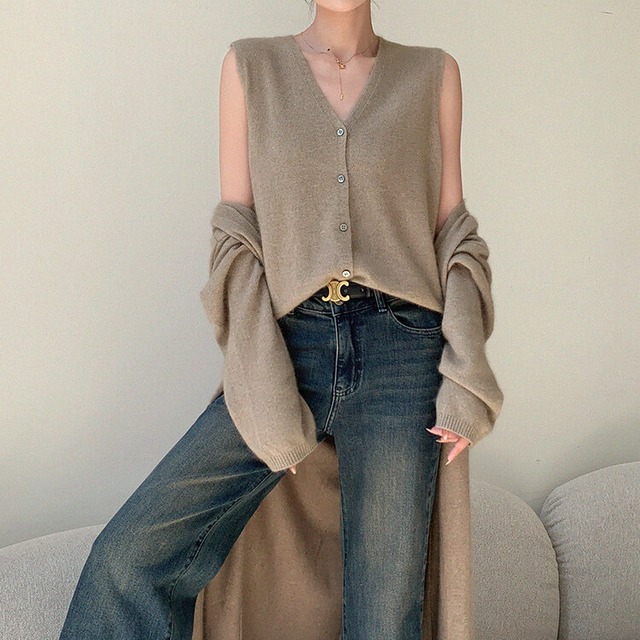 Vネック ボタンフロント ニットベスト　1col　H11105