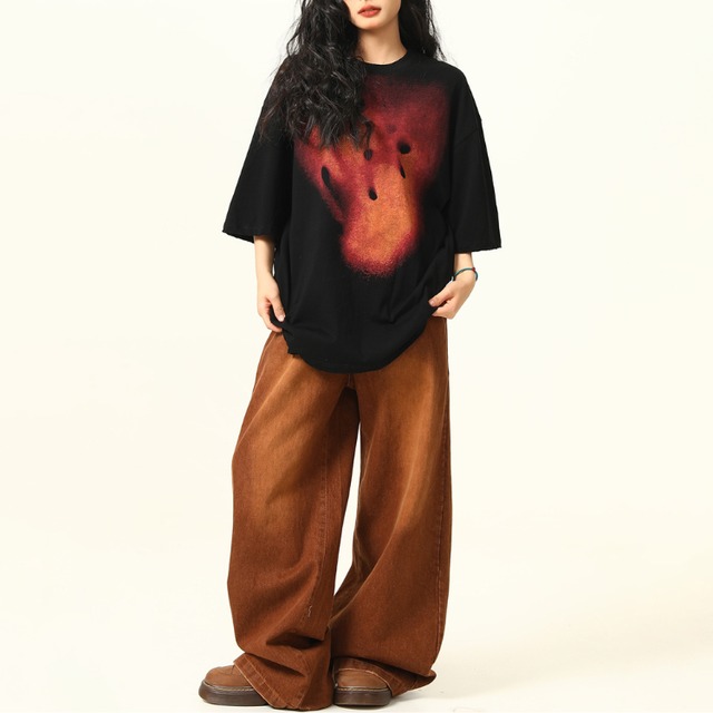 fire smoke print short sleeve tee　ファイアスモークプリント半袖ティー　J1132
