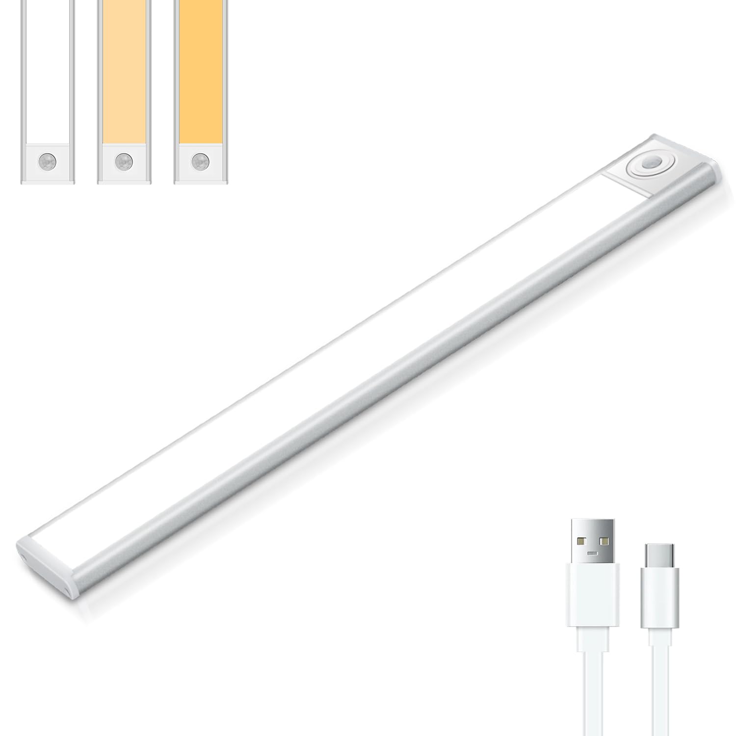 Chuqisheji 人感センサーライト USB充電式 led 照明 3色調整 マグネット式 室内 キッチンライト ワードローブ 食器棚 ロッカー ベッドサイド 廊下 玄関 階段 マグネット吸着 ホワイト 30cm(1個入り)