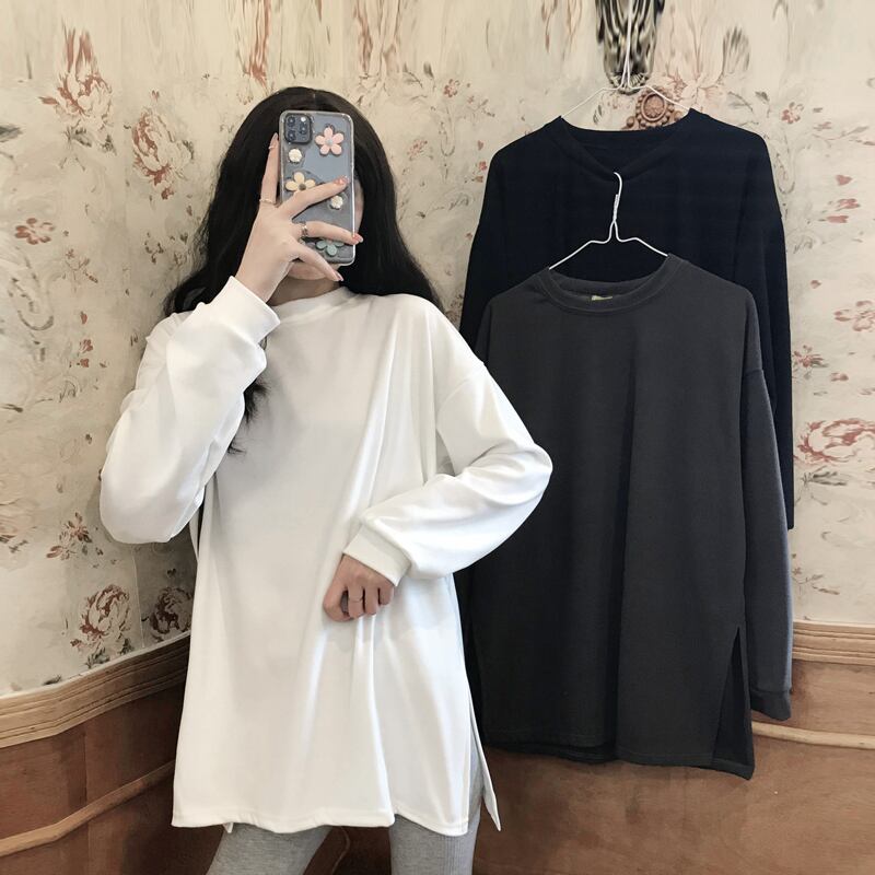 スプリングホワイトシャツ トップス ルーズTシャツ レディース ロング 春物 スーパーモール34366521762