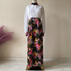 70s Vintage Chiffon Floral pattern Dress W175