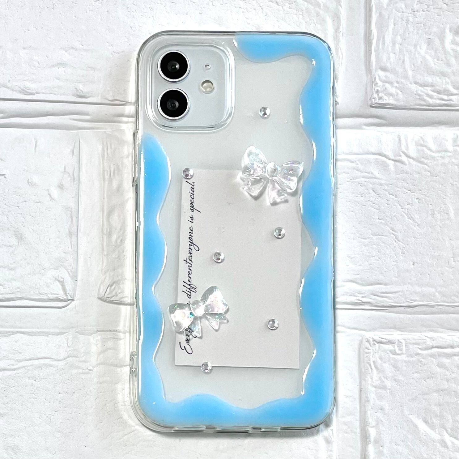 うねうねが可愛い♡オーロラリボン iPhoneケース (blue)