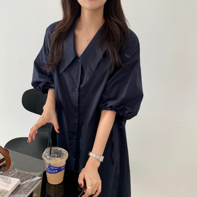 lantern sleeve loose shirt long one-piece m0316