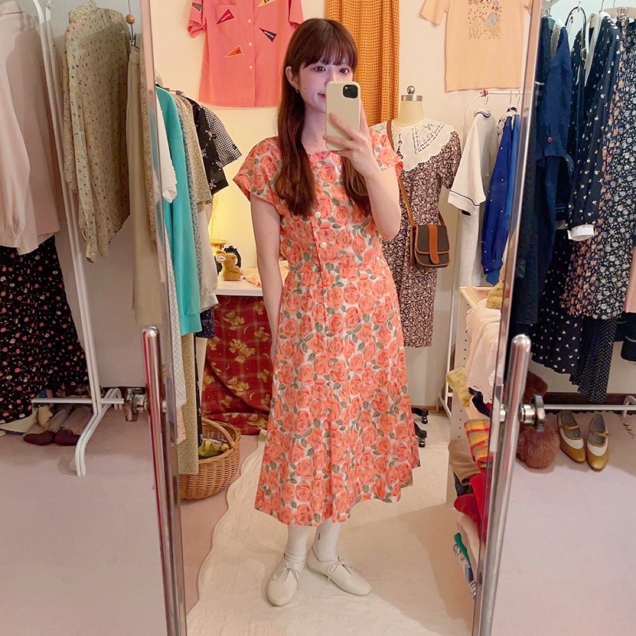 pink rose square neck one-piece