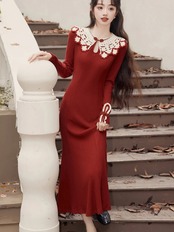 【0164】 Vintage Hook Flower Long Sleeve Dress