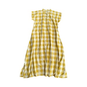 saruche 南インドカディコットン チェックのハイネックチャイニーズボタンクルタ　Yellow