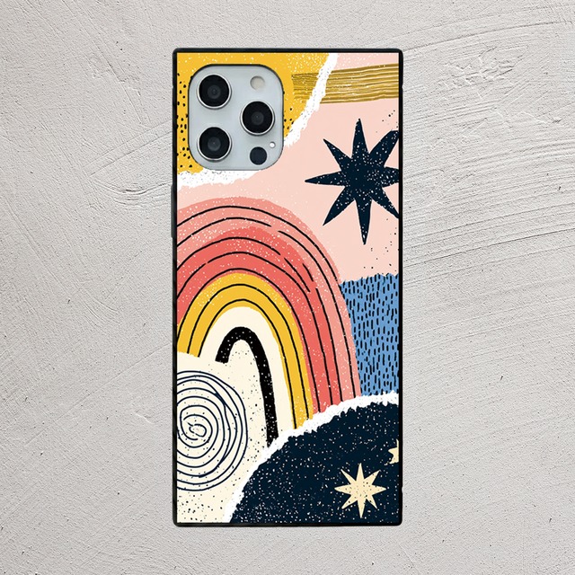 受注生産 iPhoneケース 虹と星のポップコラージュ｜レインボー柄 ZINE038A