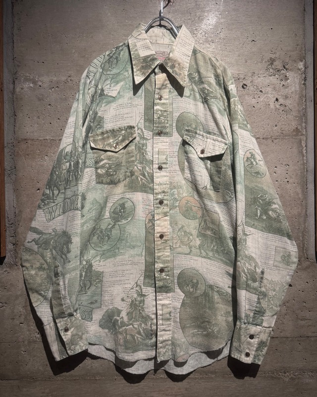 【Caka】70's “H BAR C”Wild West Motif Pattern Vintage Western Shirt
