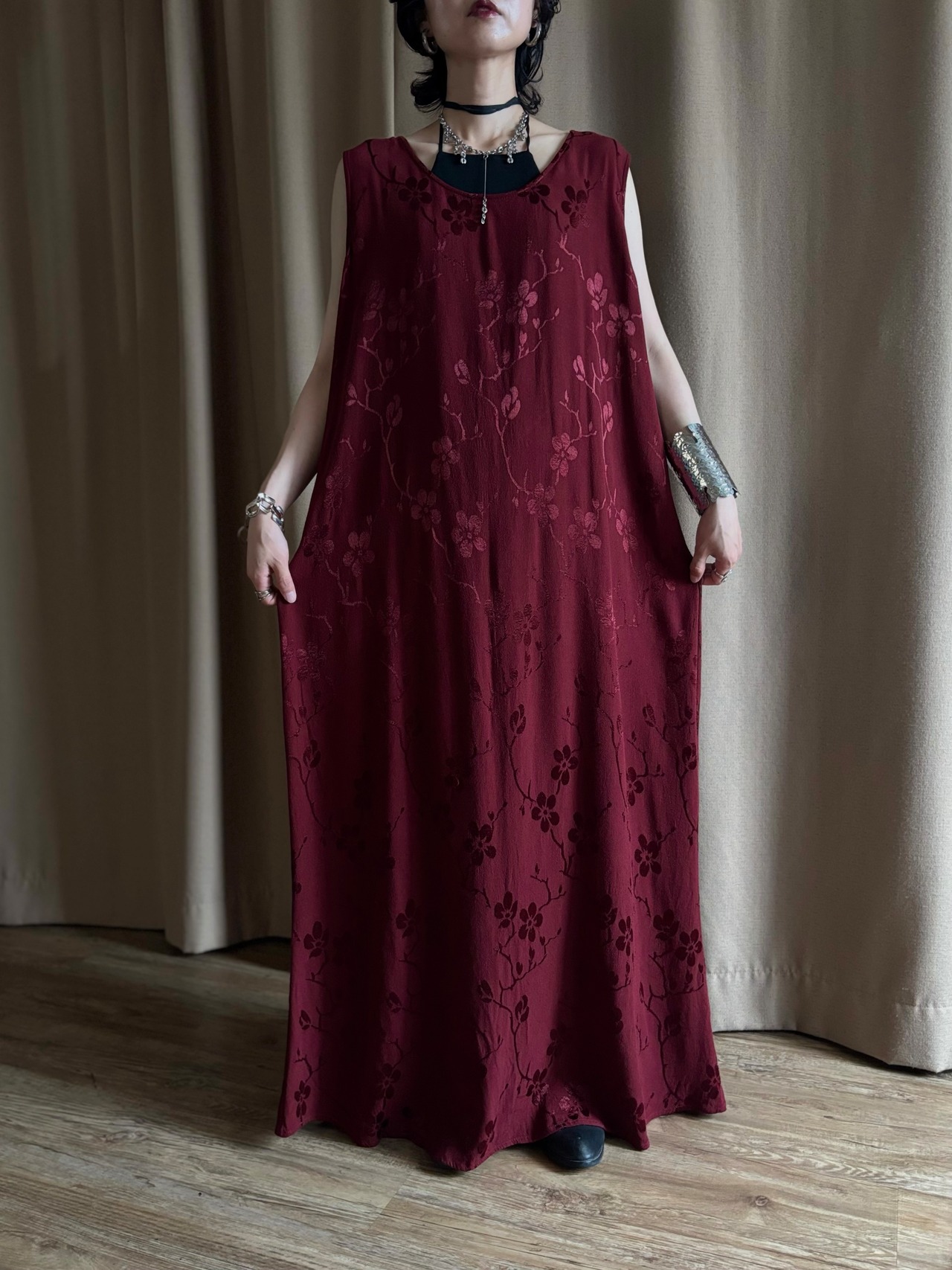 MADE IN U.S.A. burgundy embroidered maxi dress-5300-7