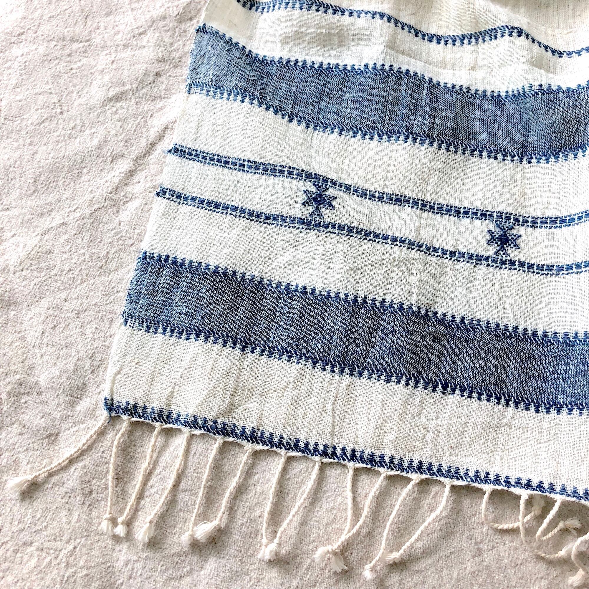 オーガニックコットンショール|インディゴ × チャウモック織り02