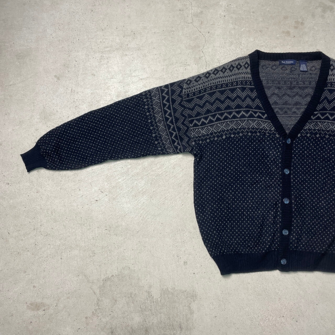 VANHEUSEN バーズアイ アクリルニットカーディガン メンズXL 古着 00s 