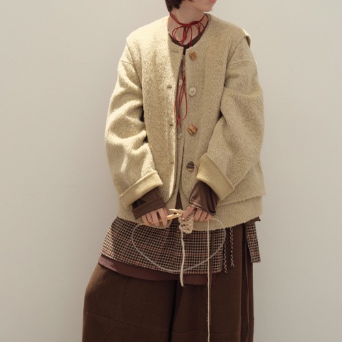 【2点セット】ノーカラーニットコート＋ベスト ・9082