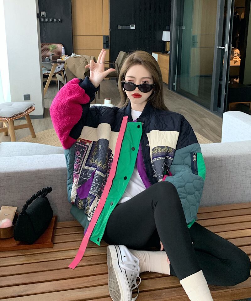 ショートジャケット ルーズオータムウィンター コットン 秋物 冬物 ブラックストロベリース35236418327