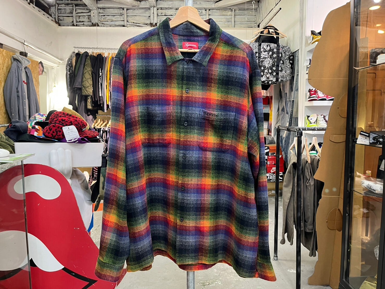 supreme Plaid Flannel Shirt Blue Sサイズ