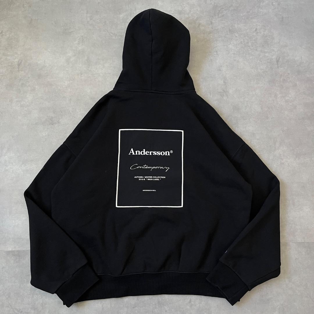 アンダースンベル パーカー 古着 ロゴ 刺繍 韓国 XL 黒 白 18041