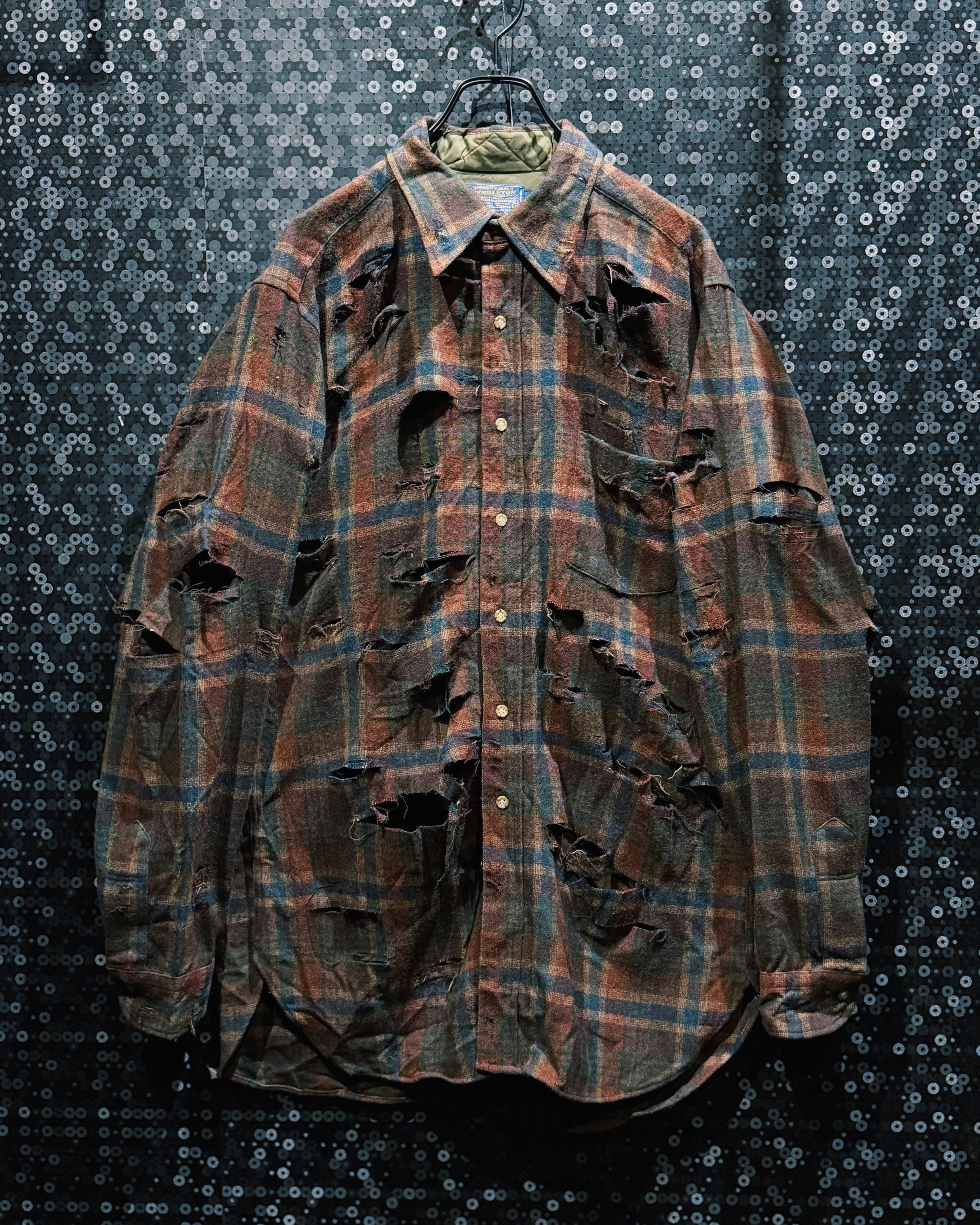 【ÆIEM】original “boro” re:make Pendleton Quilted Wool Check Destroyed Shirt