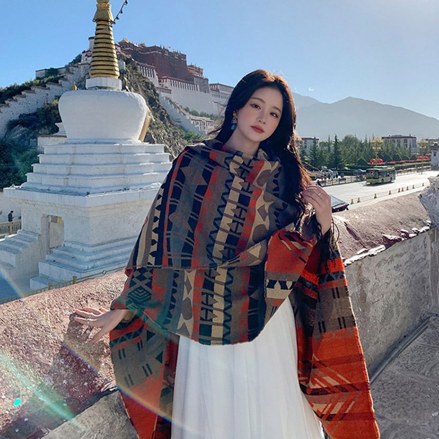 ポンチョエスニック Poncho ポンチョ ふわふわ ポンチョ 花柄 起毛