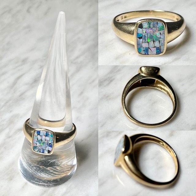 vintage 9ct gold signet ring set with opal inlay