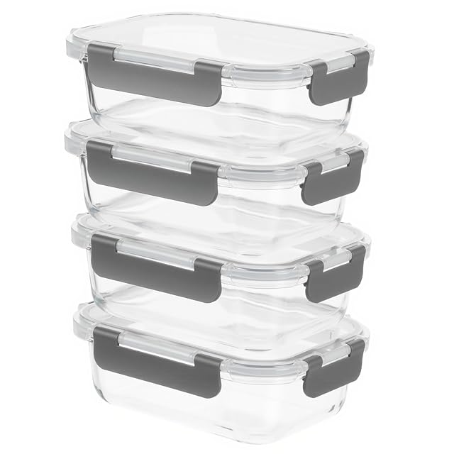 AILTEC 耐熱ガラス 密閉 保存容器 640ml 4個セット ガラスタッパー