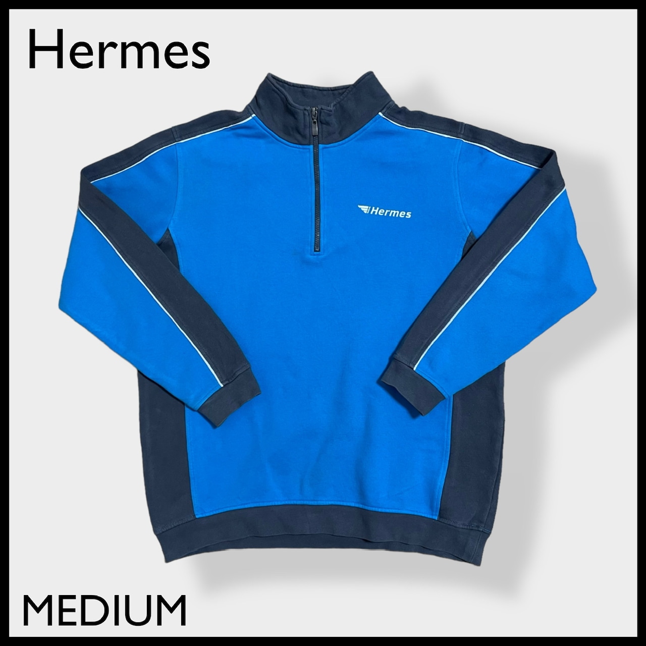 【Hermes】ワンポイントロゴ バックプリント ハーフジップ スウェット プルオーバー バックロゴ MEDIUM US古着