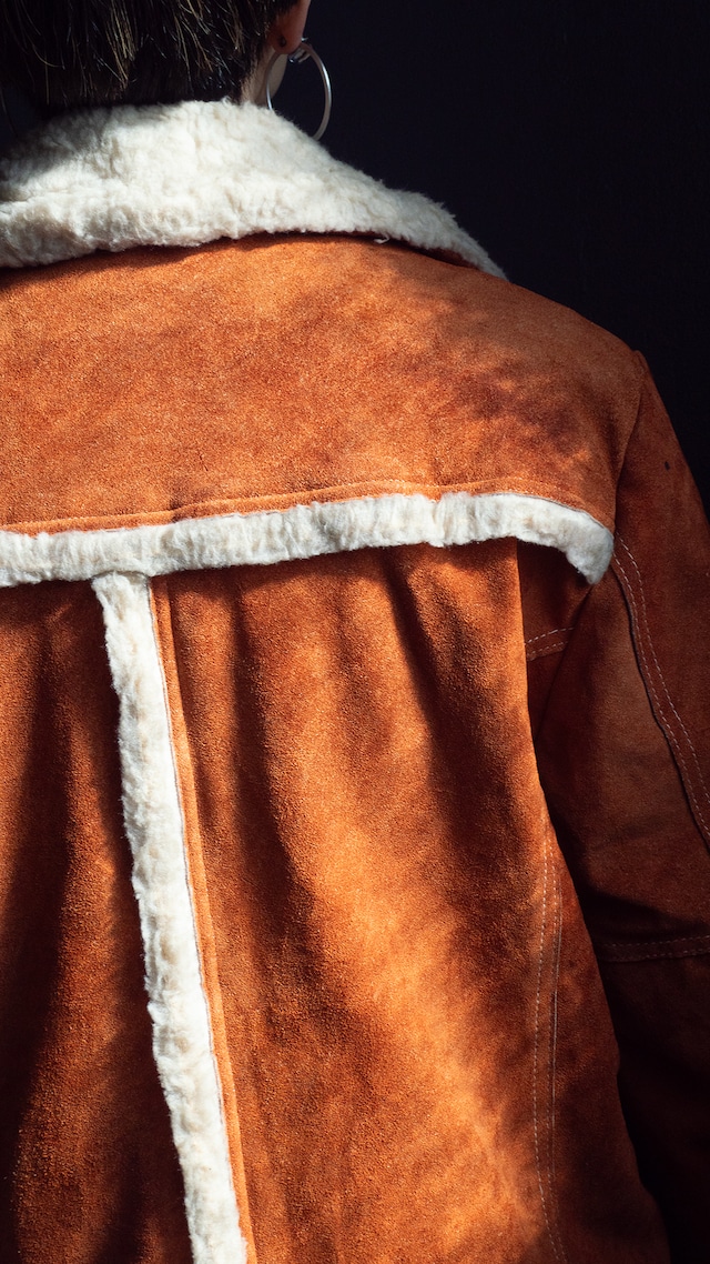 "MONTGOMERY WARD" '80s vintage Orange cowhide suede sherpa coat