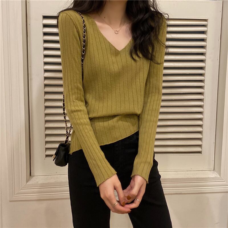 Vネックセーターレディース2020年秋新バージョンルーズで用途の広い黒のボトミングシャツ長袖インナートップ クレセントシティ99095485168