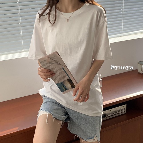 ホワイトTシャツ レディースサマールーズラウンドネックトップス 夏物 Oネック クレセントシティ64291305496