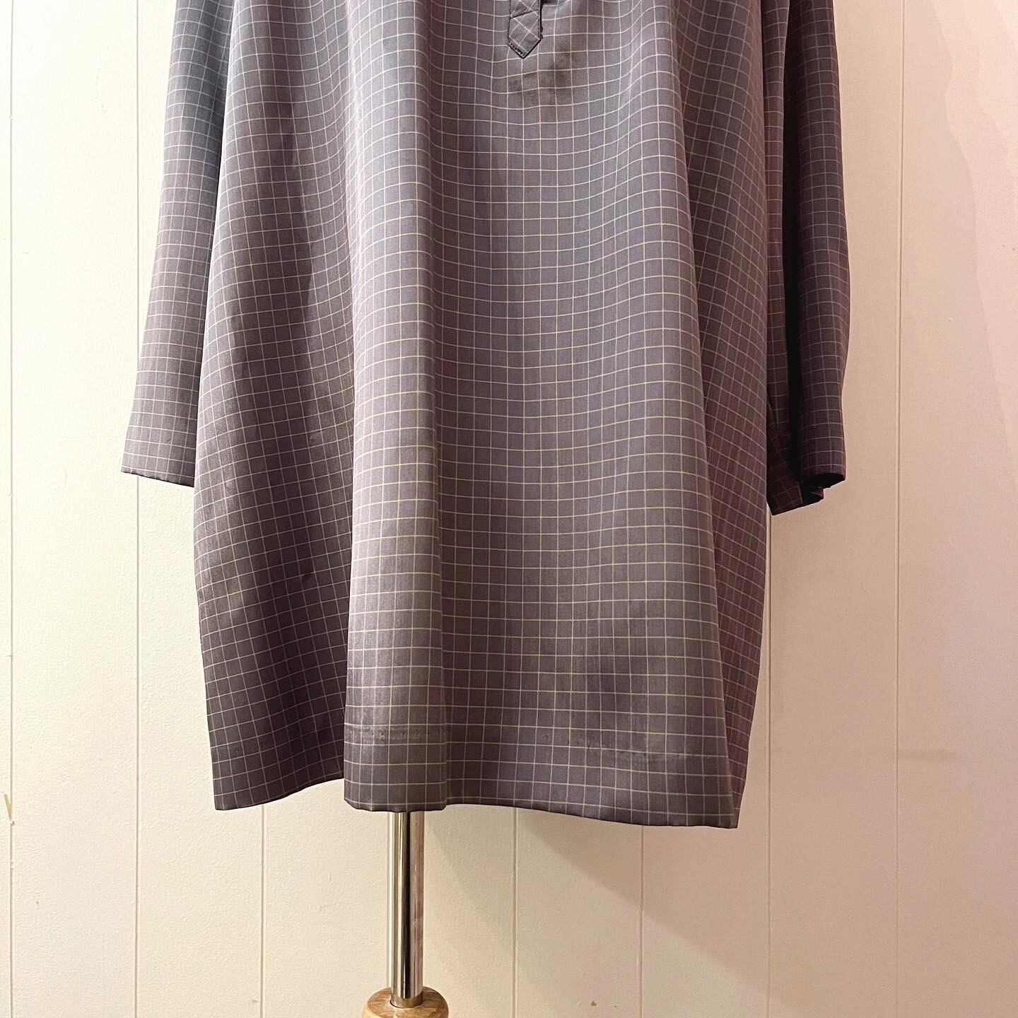 blue gray check long blouse