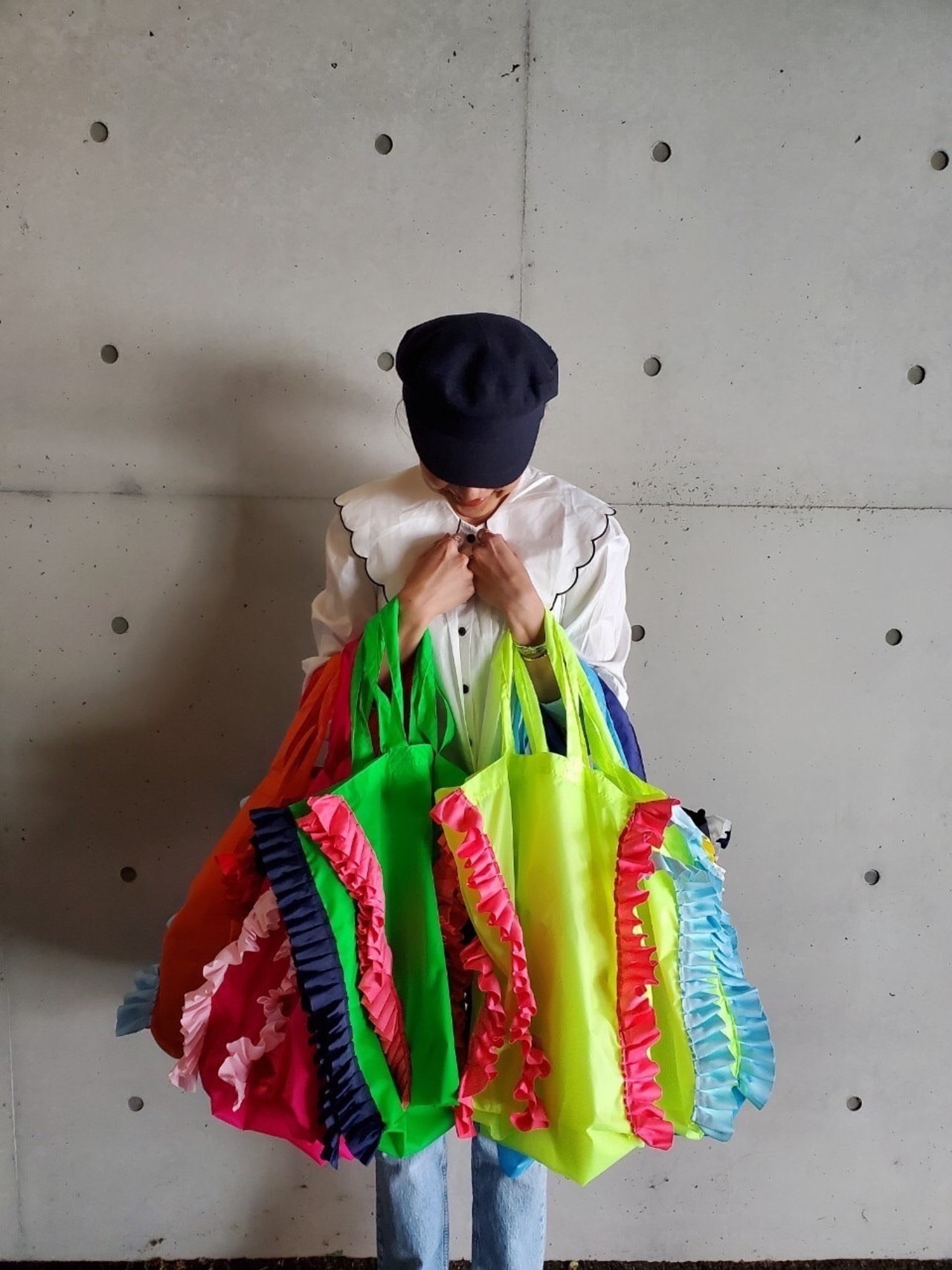 オリジナルフリルトートバッグ オレンジ✖️水色フリル | SweetChoice