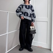 フルロゴWフェイスニットPO/グレー