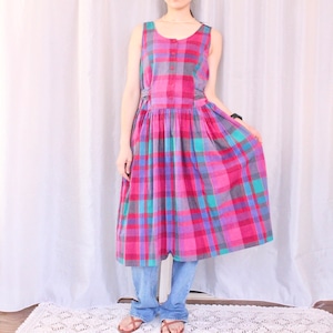 マドラスチェックワンピース ビビッドピンク