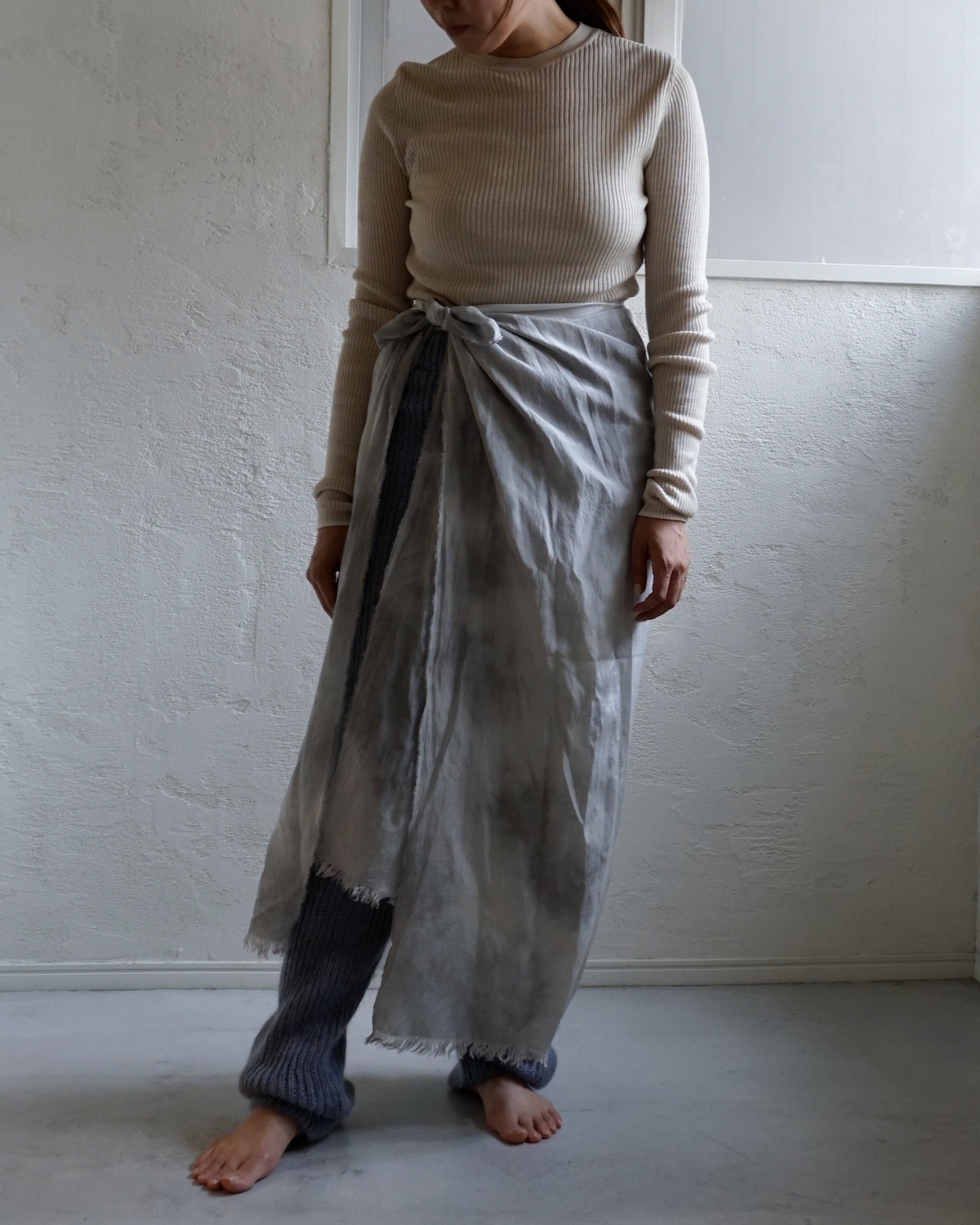 *【廃棄パイナップル炭オーバーダイ×シルクモヘヤニットパンツ】KNIT 199-1