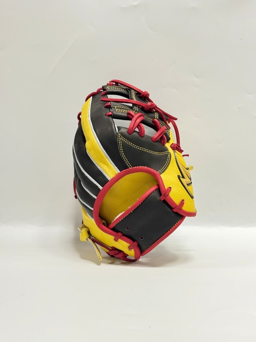 No Limitｰノーリミット　硬式軟式兼用グローブ　内野手用モデル　湯もみ型付け加工済み　右投げ用　Sｰ044型　ブラック/イエロー×レッド 画像