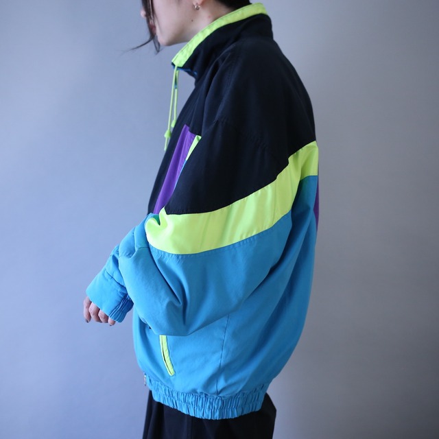 cyber neon color over silhouette zip-up blouson