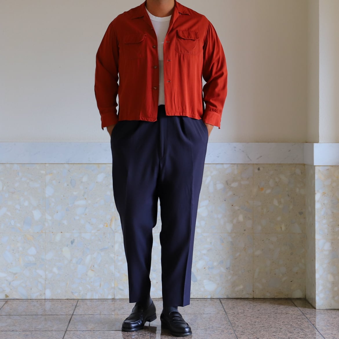 美品】50s special Vintage rayon shirt red mint condition made in
