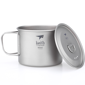 Keith チタンシングルウォールマグカップ　900ml（蓋付き） Single-Wall Titanium Mug with Folding Handle and Lid　Ti3209   