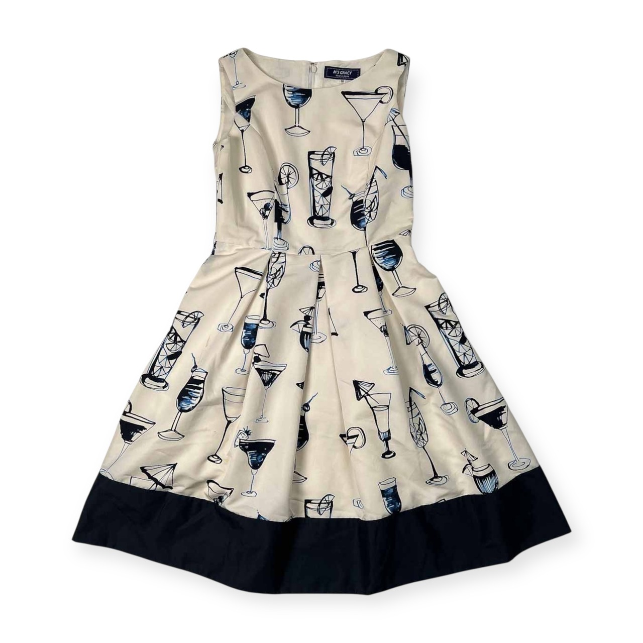 エムズグレイシー M'S GRACY カクテル柄 総柄 ノースリーブ ワンピース サイズ 38 /ホワイト