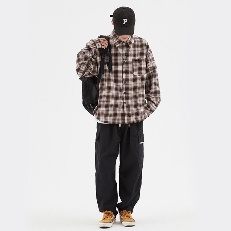 ★RETRO CONTRAST COLLAR STRIPED CHECK SHIRT　　　20369