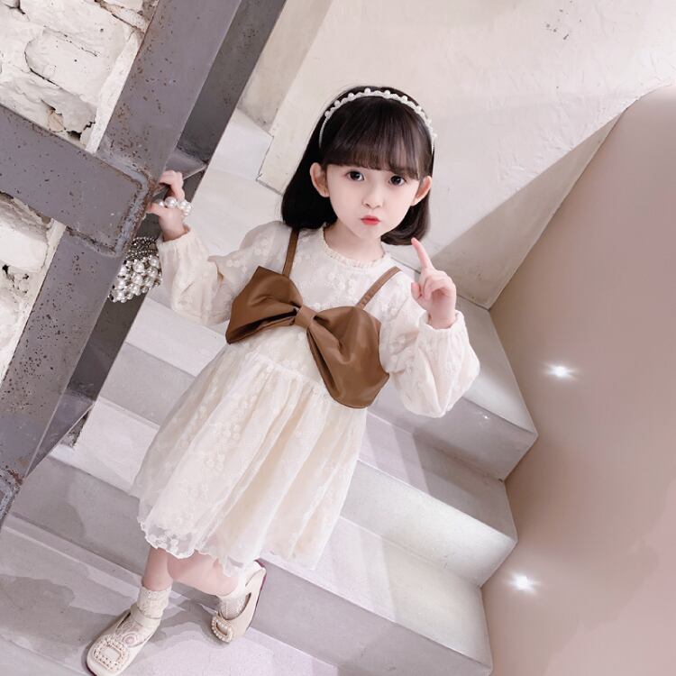 90㎝-130㎝】ワンピース レース リボン ガーリー プリンセス 韓国子供  