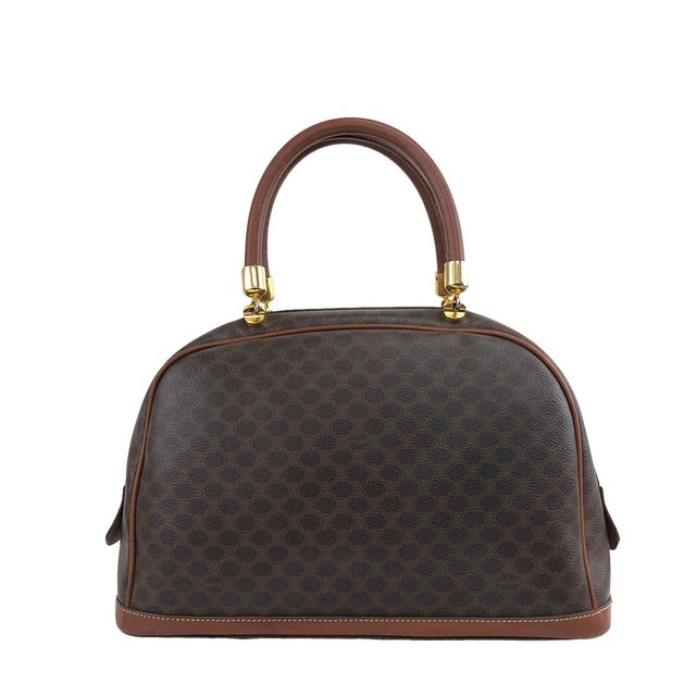 CELINE セリーヌ マカダム ブラゾン型押し レザー ハーフムーン ハンドバッグ ブラウン vintage ヴィンテージ オールド mnawba