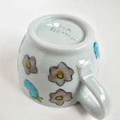 村田菜穂美 丸型スープマグ　『うさちゃんと水色ことりお花もよう』　［2104130000584］