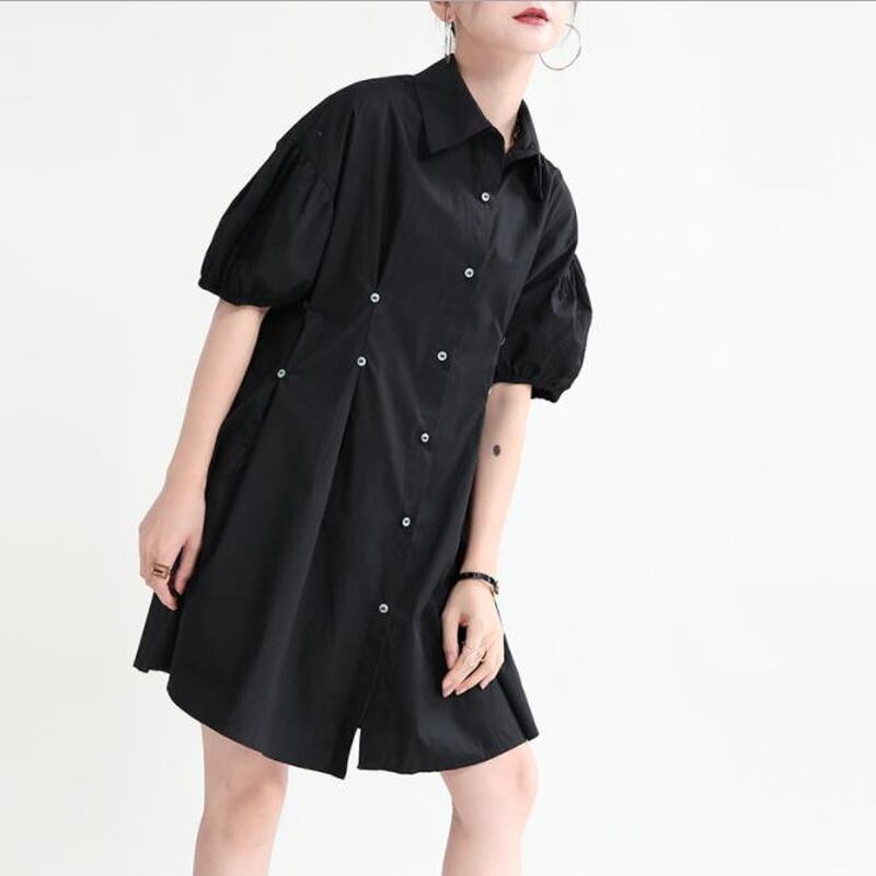 サブカル 服 地雷系 通販 シャツワンピ パフスリーブ ドロップショルダー 大人きれいめ モード系 カジュアル