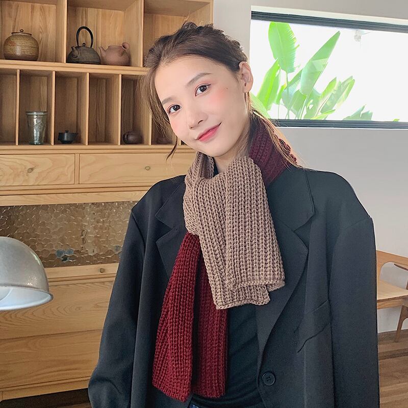 ショートスカーフ ウィンターカラーウールニット レッド 冬物 ブラック・アイド・ピーズ91019128057