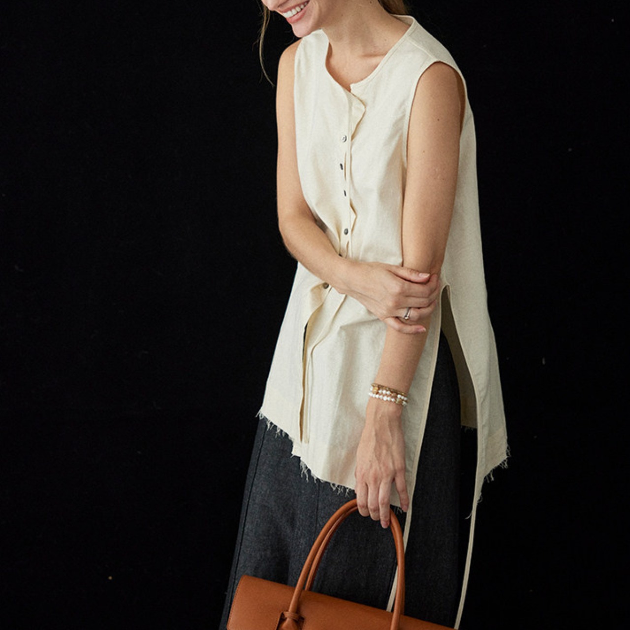 Button Front Sleeveless Tunic T0724