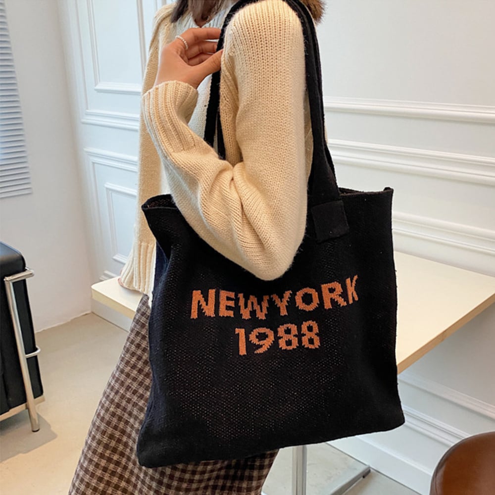 ニット トート バッグ レディース ロゴ 大容量 A4 通勤 通学 大人 かわいい きれいめ おしゃれ カジュアル 肩掛け 軽量 大人可愛い 大人女子